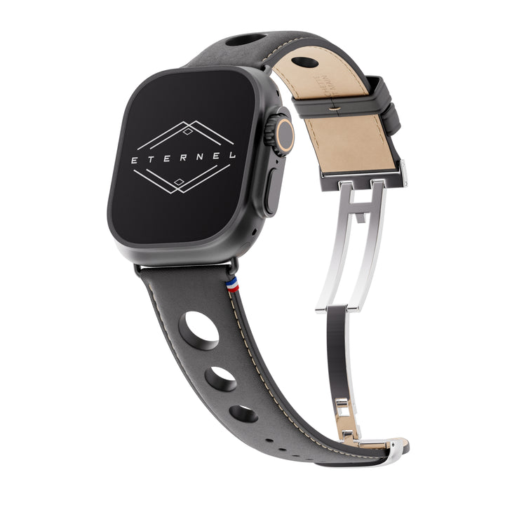 Rallye - Bracelet Apple Watch cuir vachette boucle déployante Noir 46 / 49 mm