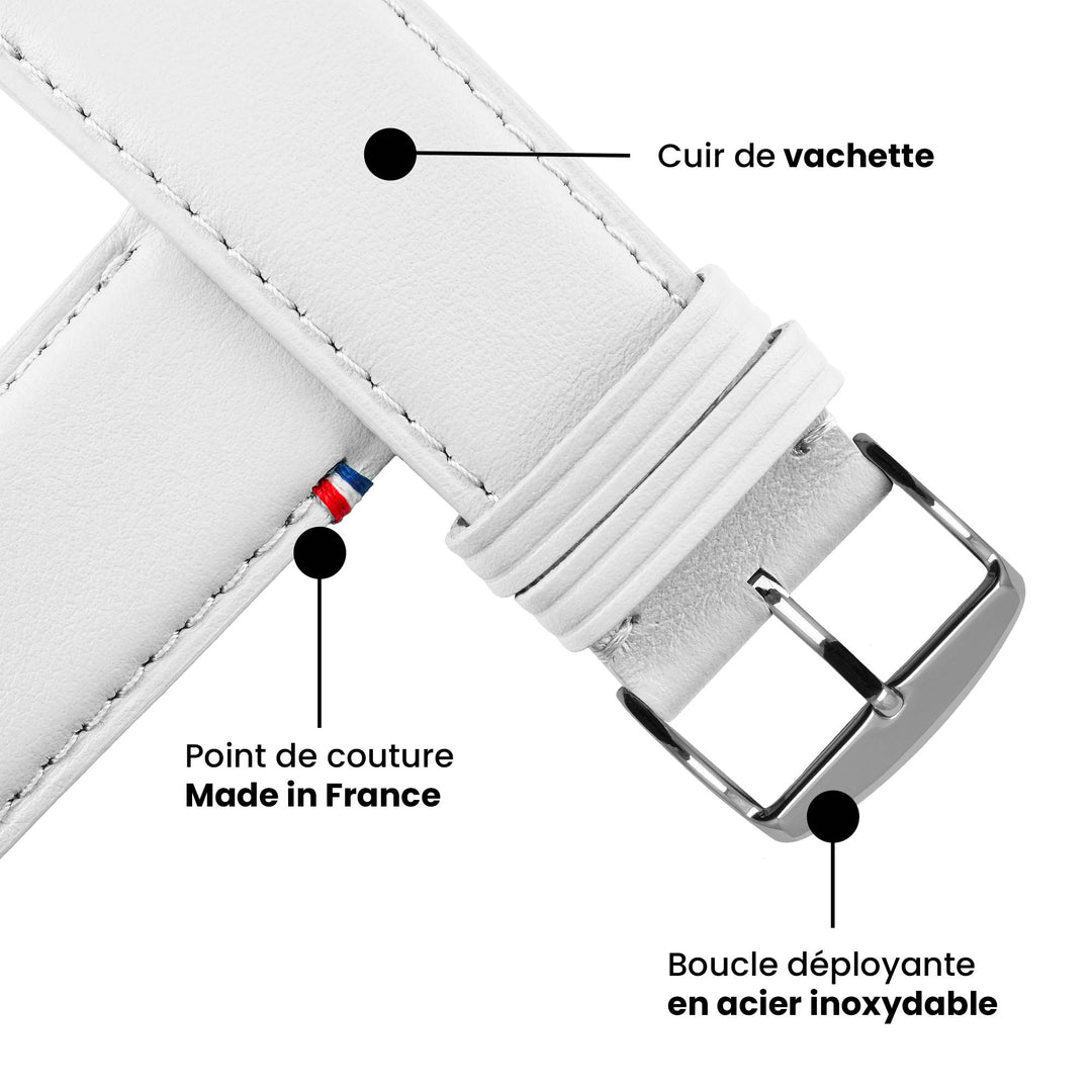 Aquarelle - Bracelet Apple Watch cuir petite taille Blanc 46 / 49 mm
