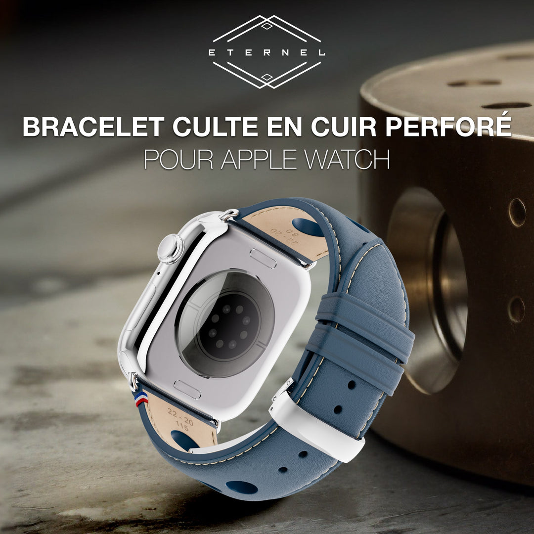 Rallye - Bracelet Apple Watch cuir vachette boucle déployante Marine 42 mm