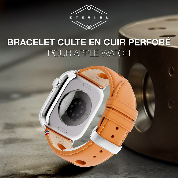 Rallye - Bracelet Apple Watch cuir vachette boucle déployante Miel 42 mm