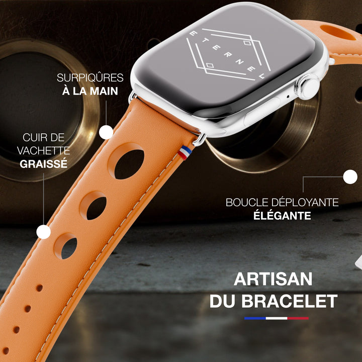 Rallye - Bracelet Apple Watch cuir vachette boucle déployante Miel 42 mm