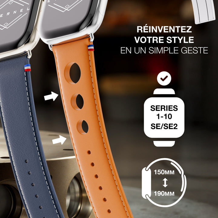 Rallye - Bracelet Apple Watch cuir vachette boucle déployante Miel 42 mm