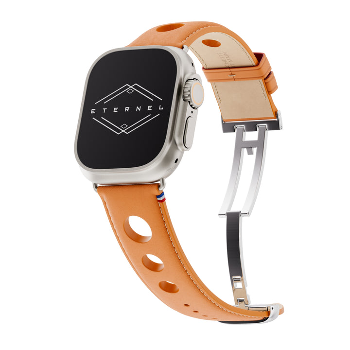Rallye - Bracelet Apple Watch cuir vachette boucle déployante Miel 46 / 49 mm