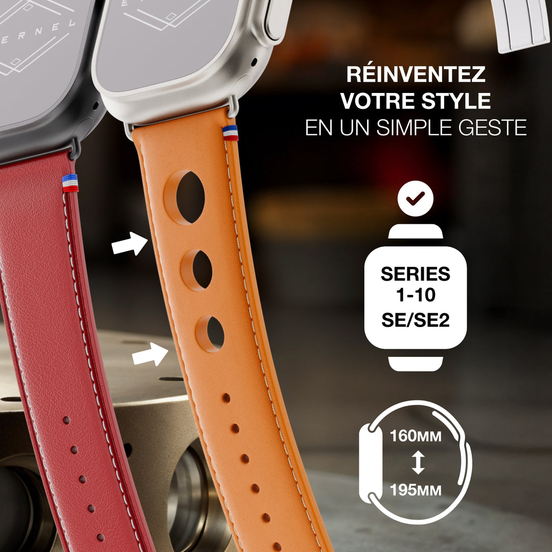 Rallye - Bracelet Apple Watch cuir vachette boucle déployante Miel 46 / 49 mm