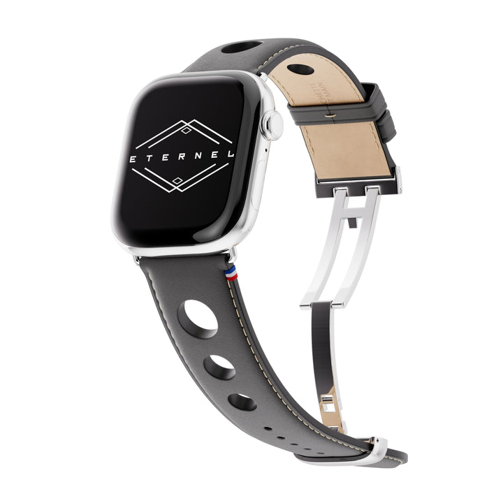 Rallye - Bracelet Apple Watch cuir vachette boucle déployante Noir 42 mm