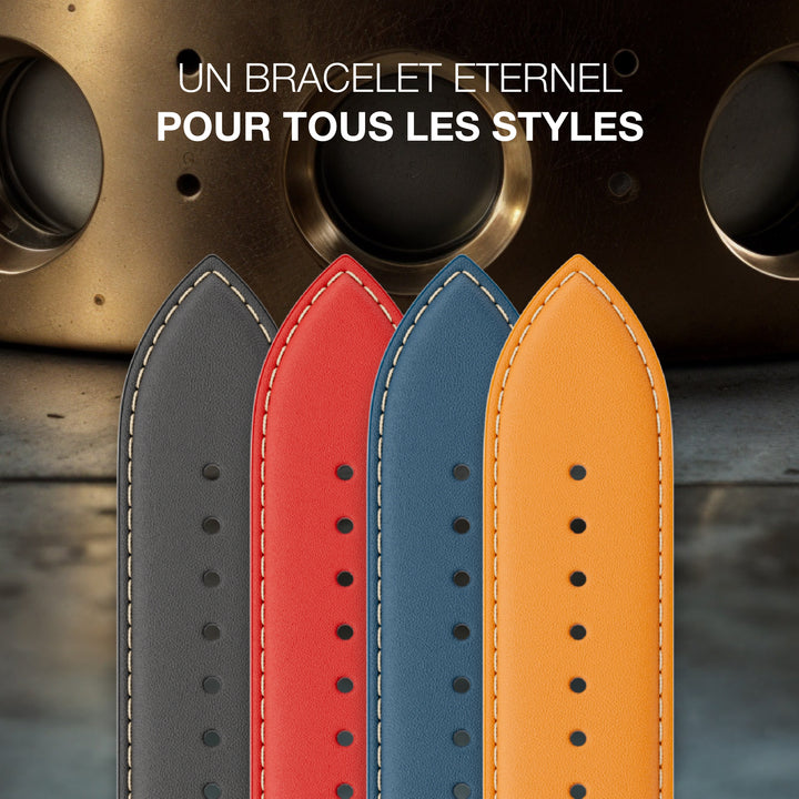 Rallye - Bracelet Apple Watch cuir vachette boucle déployante Noir 46 / 49 mm