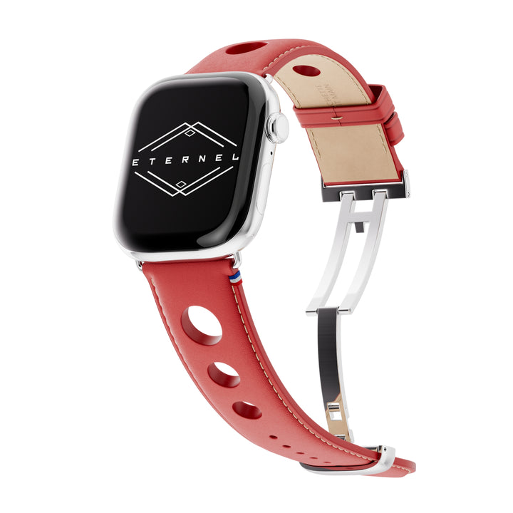 Rallye - Bracelet Apple Watch cuir vachette boucle déployante Rouge 42 mm