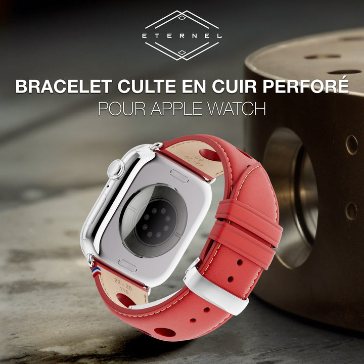 Rallye - Bracelet Apple Watch cuir vachette boucle déployante Rouge 42 mm