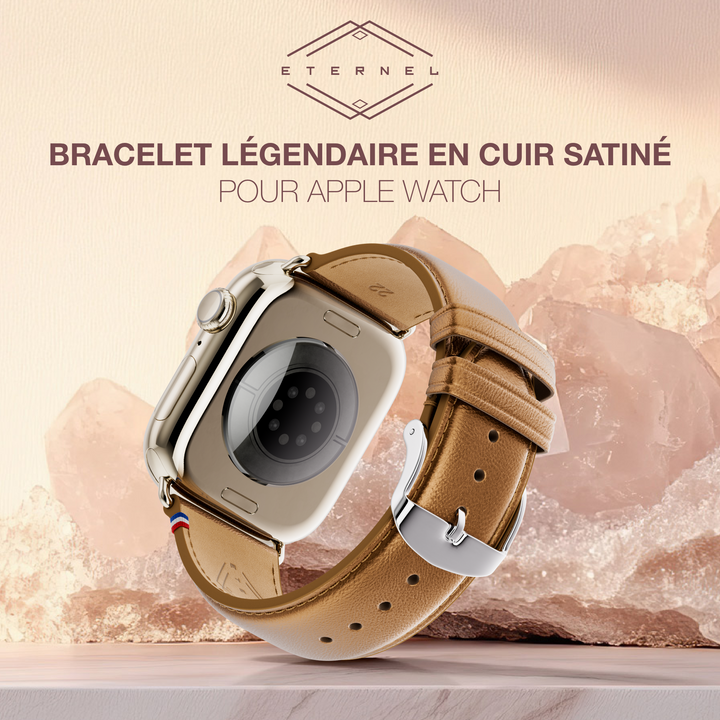 Maryline - Bracelet Apple Watch cuir de vachette satiné Bronze 42 mm