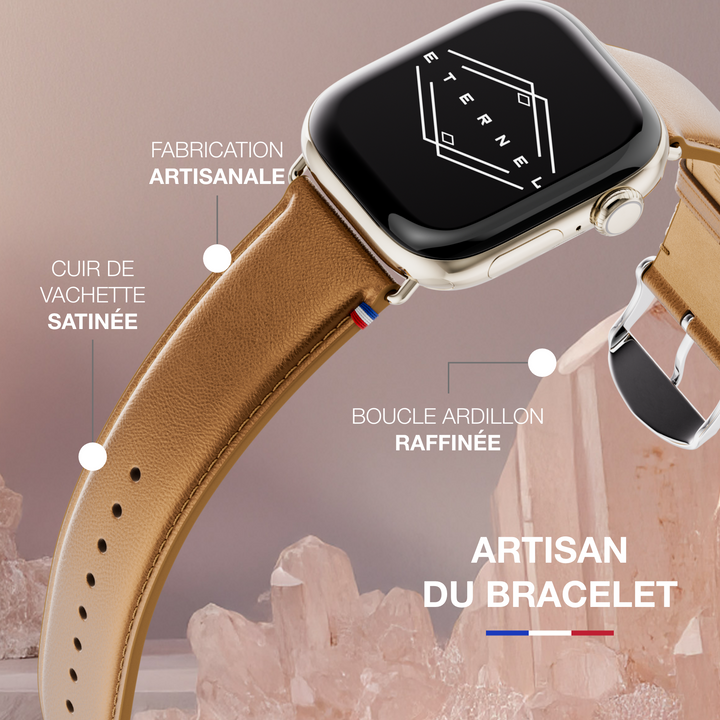 Maryline - Bracelet Apple Watch cuir de vachette satiné Bronze 42 mm