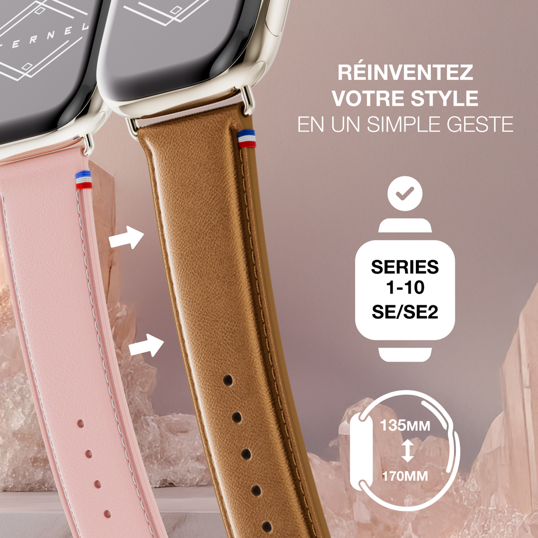Maryline - Bracelet Apple Watch cuir de vachette satiné Bronze 42 mm