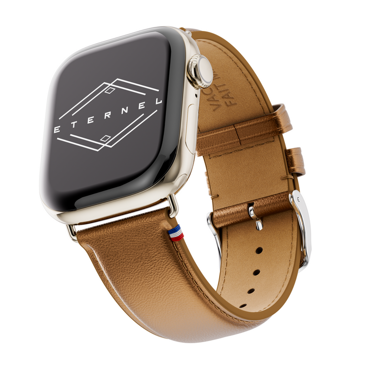 Maryline - Bracelet Apple Watch cuir de vachette satiné Bronze 42 mm