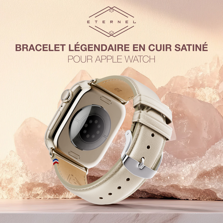 Maryline - Bracelet Apple Watch cuir de vachette satiné Champagne 42 mm