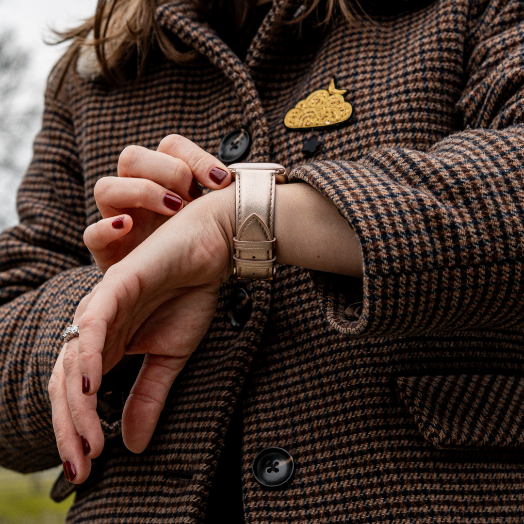 Maryline - Bracelet Apple Watch cuir de vachette satiné Champagne 42 mm