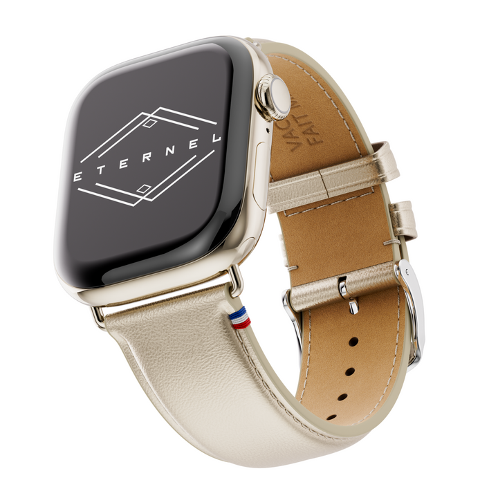 Maryline - Bracelet Apple Watch cuir de vachette satiné Champagne 42 mm