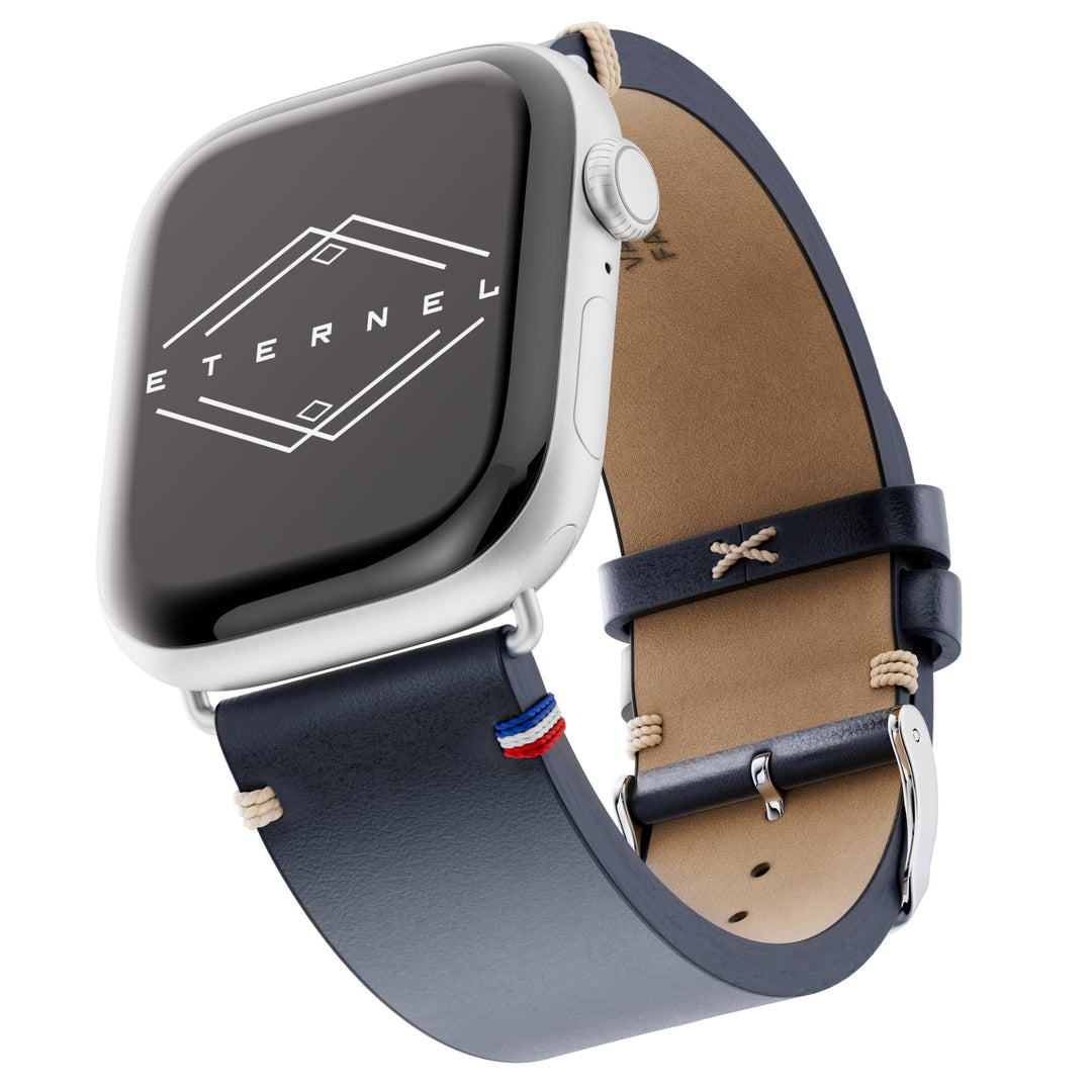 Vintage - Bracelet Apple Watch cuir pleine fleur Logan bleu encre 42 mm