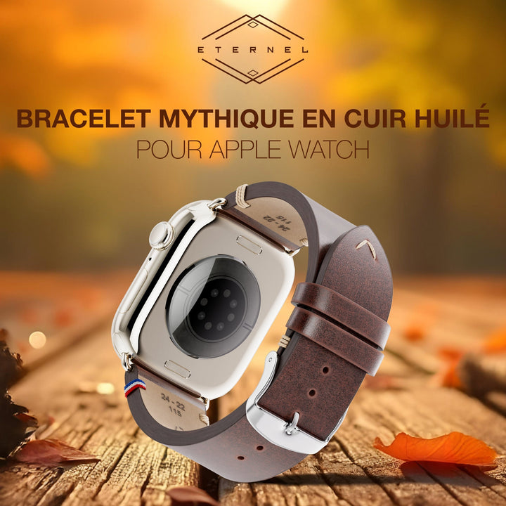 Vintage - Bracelet Apple Watch cuir pleine fleur Logan marron 46 / 49 mm