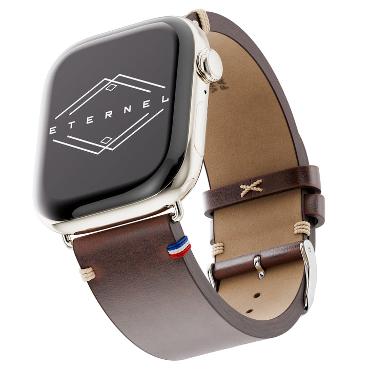 Vintage - Bracelet Apple Watch cuir pleine fleur Logan marron 46 / 49 mm