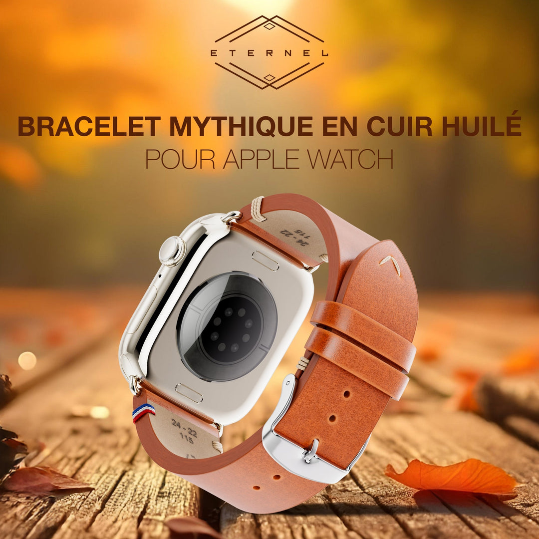 Vintage - Bracelet Apple Watch cuir pleine fleur Logan miel 42 mm