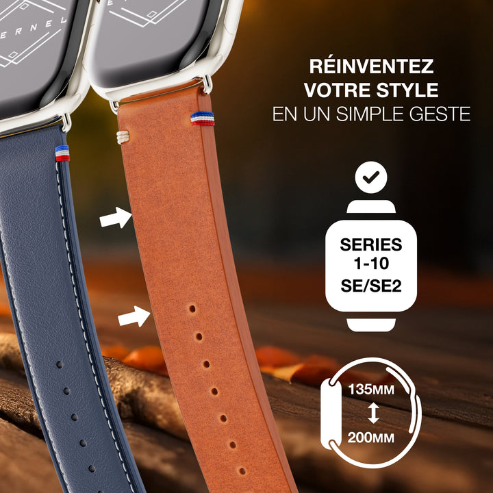 Vintage - Bracelet Apple Watch cuir pleine fleur Logan miel 42 mm