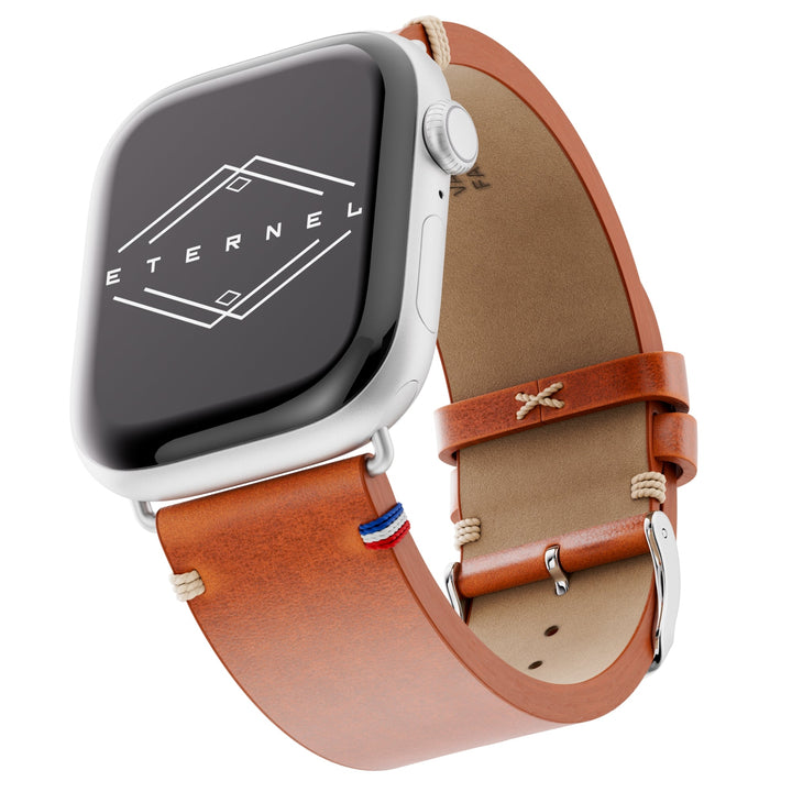 Vintage - Bracelet Apple Watch cuir pleine fleur Logan miel 42 mm