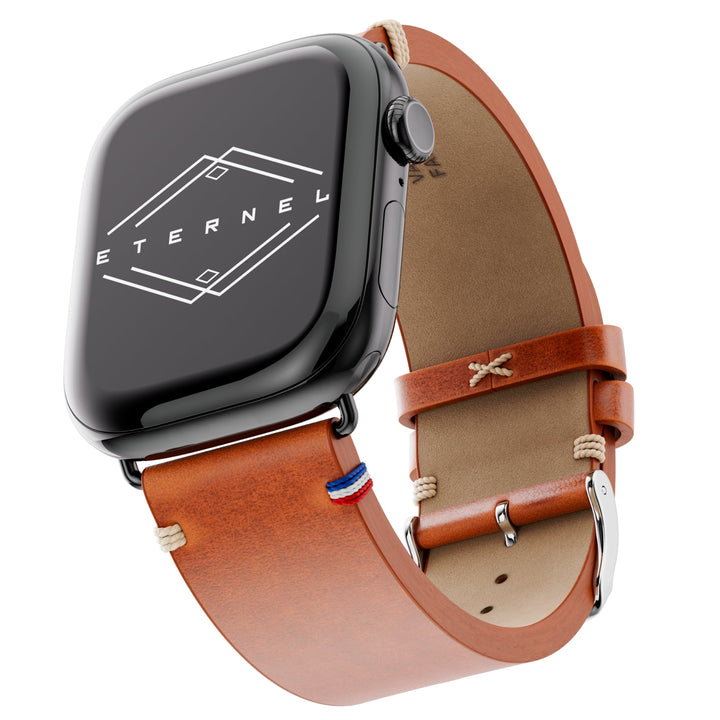 Vintage - Bracelet Apple Watch cuir pleine fleur Logan miel 42 mm