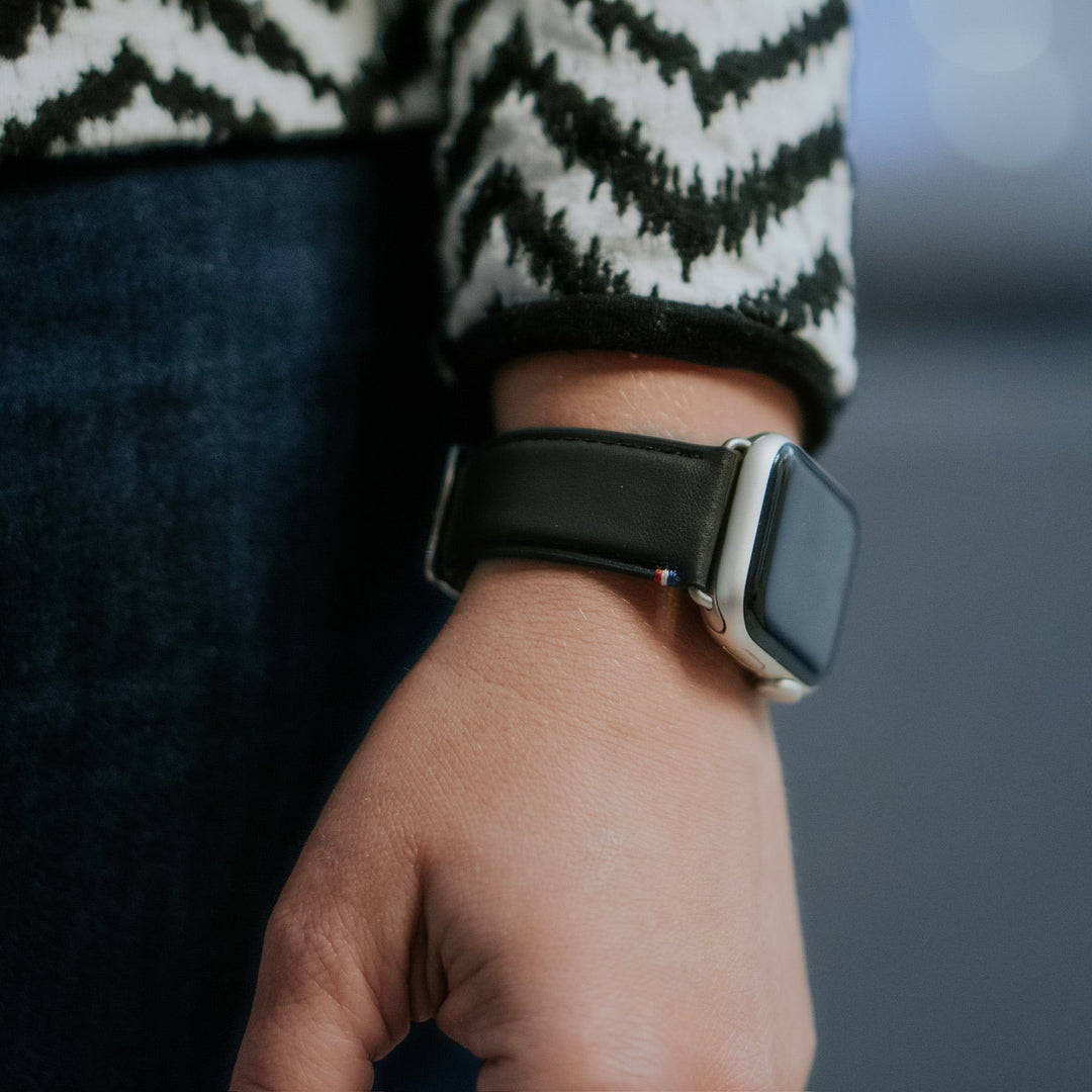 Aquarelle - Bracelet Apple Watch cuir petite taille Noir 42 mm