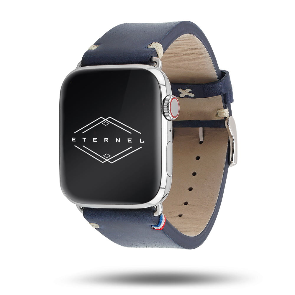 Vintage - Bracelet Apple Watch cuir pleine fleur Logan bleu encre 42 mm