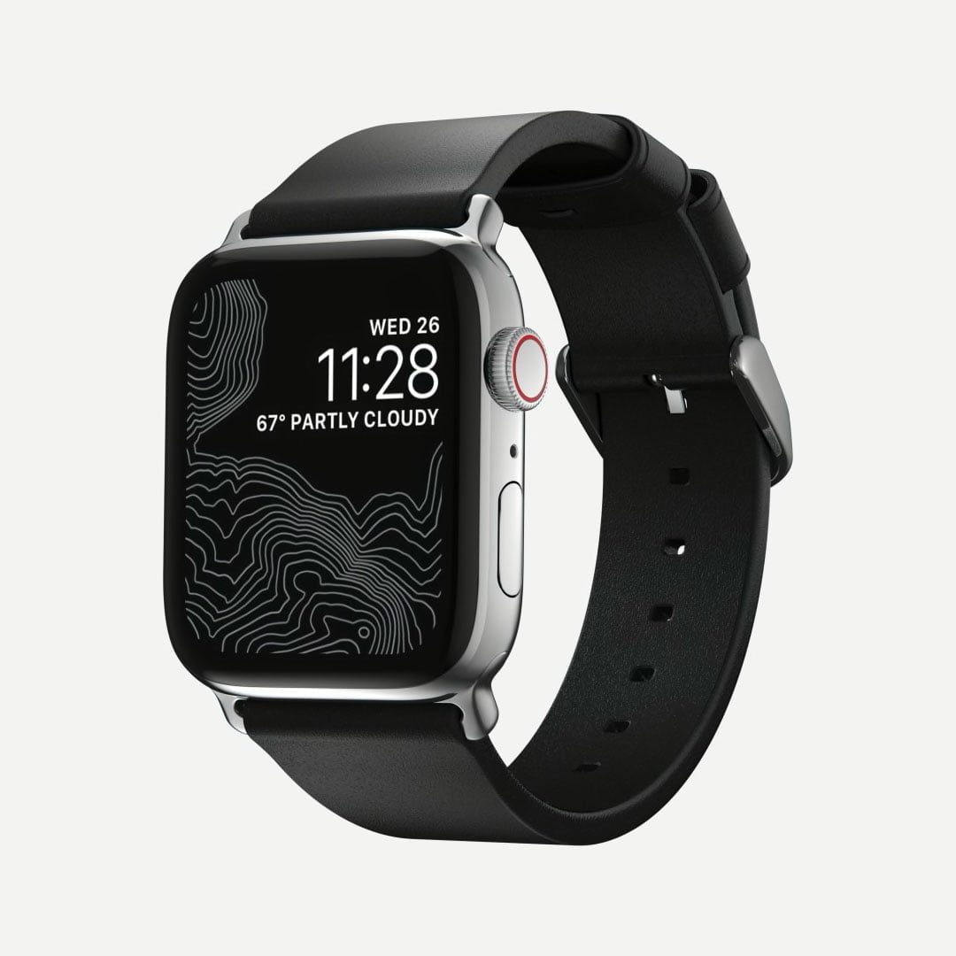 Nomad - Modern Slim - Bracelet cuir Apple Watch - Noir 42 mm Adaptateurs Apple Watch Aluminium argent