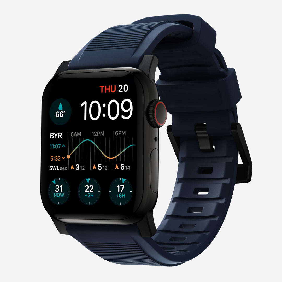 Nomad - Rugged Strap - Bracelet en silicone Apple Watch - Atlantic Blue 46 / 49 mm Adaptateurs Apple Watch Acier inoxydable noir sidéral