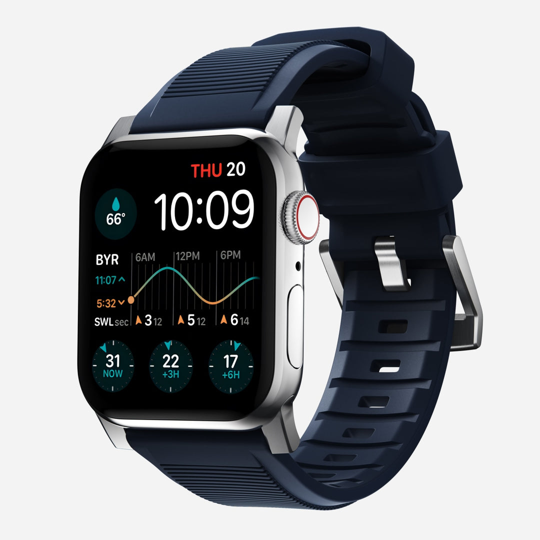 Nomad - Rugged Strap - Bracelet en silicone Apple Watch - Atlantic Blue 46 / 49 mm Adaptateurs Apple Watch Aluminium argent