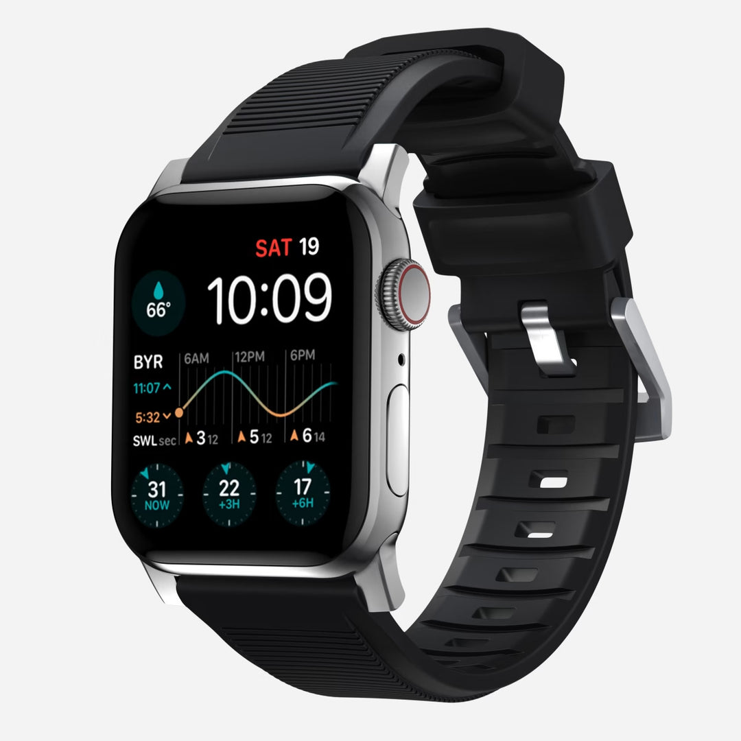 Nomad - Rugged Strap - Bracelet en silicone Apple Watch - Noir 46 / 49 mm Adaptateurs Apple Watch Aluminium argent