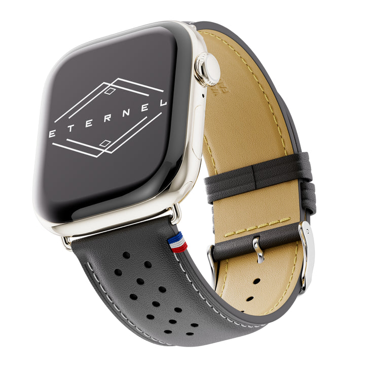 Roadster - Bracelet Apple Watch cuir perforé Noir 46 / 49 mm