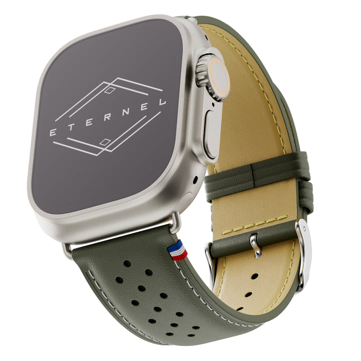 Roadster - Bracelet Apple Watch cuir perforé Vert forêt 46 / 49 mm