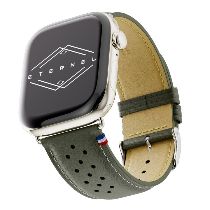 Roadster - Bracelet Apple Watch cuir perforé Vert forêt 46 / 49 mm