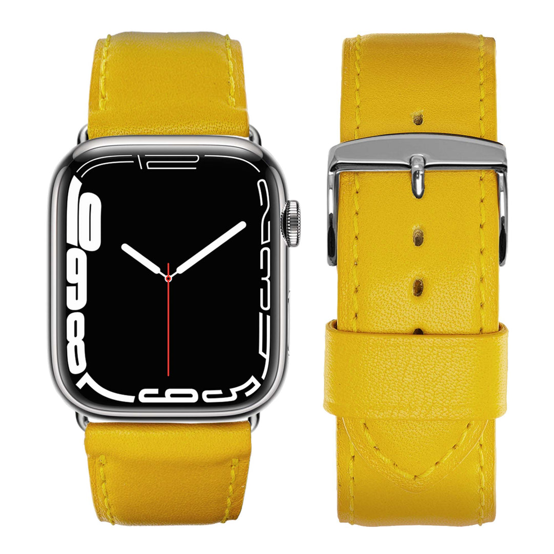 Holi Apple Watch - Bracelet cuir de vachette Jaune 42 mm