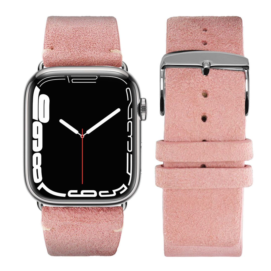 Maverick - Bracelet Apple Watch cuir de chèvre velours Rose 42 mm