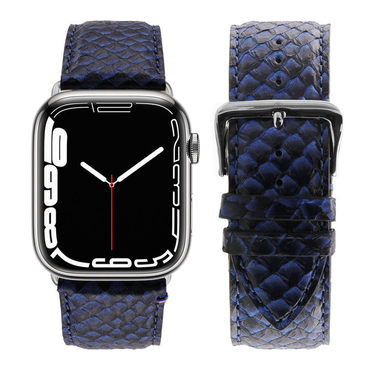 Odyssée - Cuir marin français upcyclé - Bracelet Apple Watch Bleu Circé 42 mm