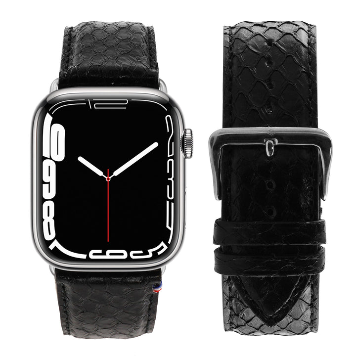 Odyssée - Cuir marin français upcyclé - Bracelet Apple Watch Obsidienne 42 mm