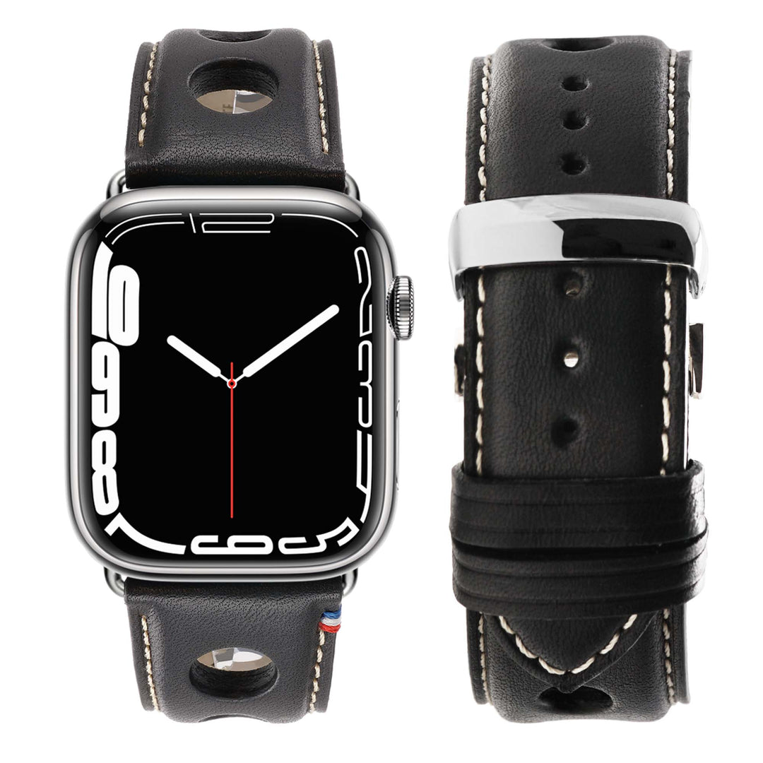 Rallye - Bracelet Apple Watch cuir vachette boucle déployante Noir 42 mm