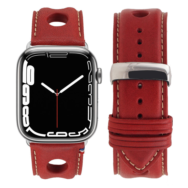 Rallye - Bracelet Apple Watch cuir vachette boucle déployante Rouge 42 mm