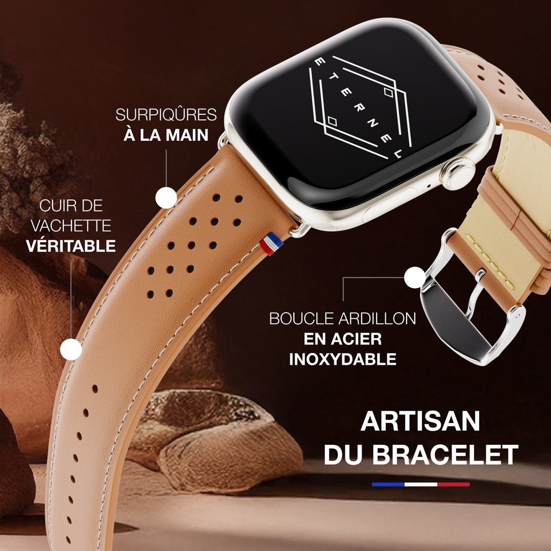 Roadster - Bracelet Apple Watch cuir perforé Gold 42 mm