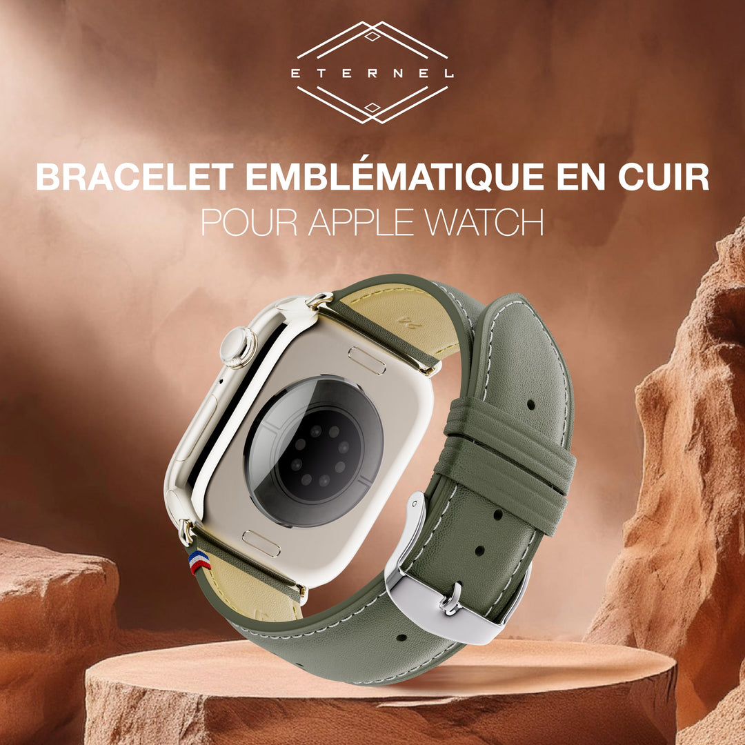 Roadster - Bracelet Apple Watch cuir perforé Vert forêt 46 / 49 mm