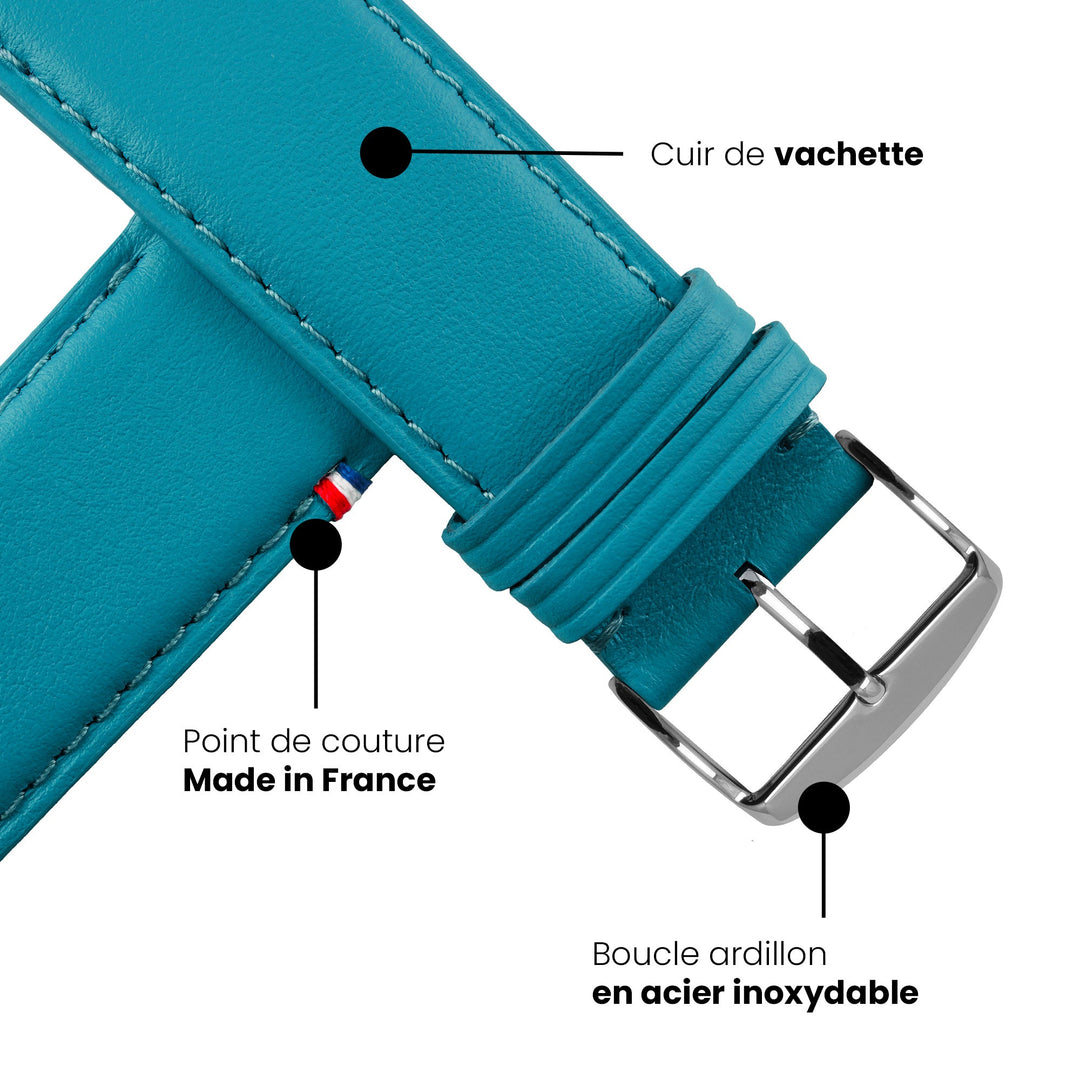 Aquarelle - Bracelet Apple Watch cuir petite taille Turquoise 42 mm