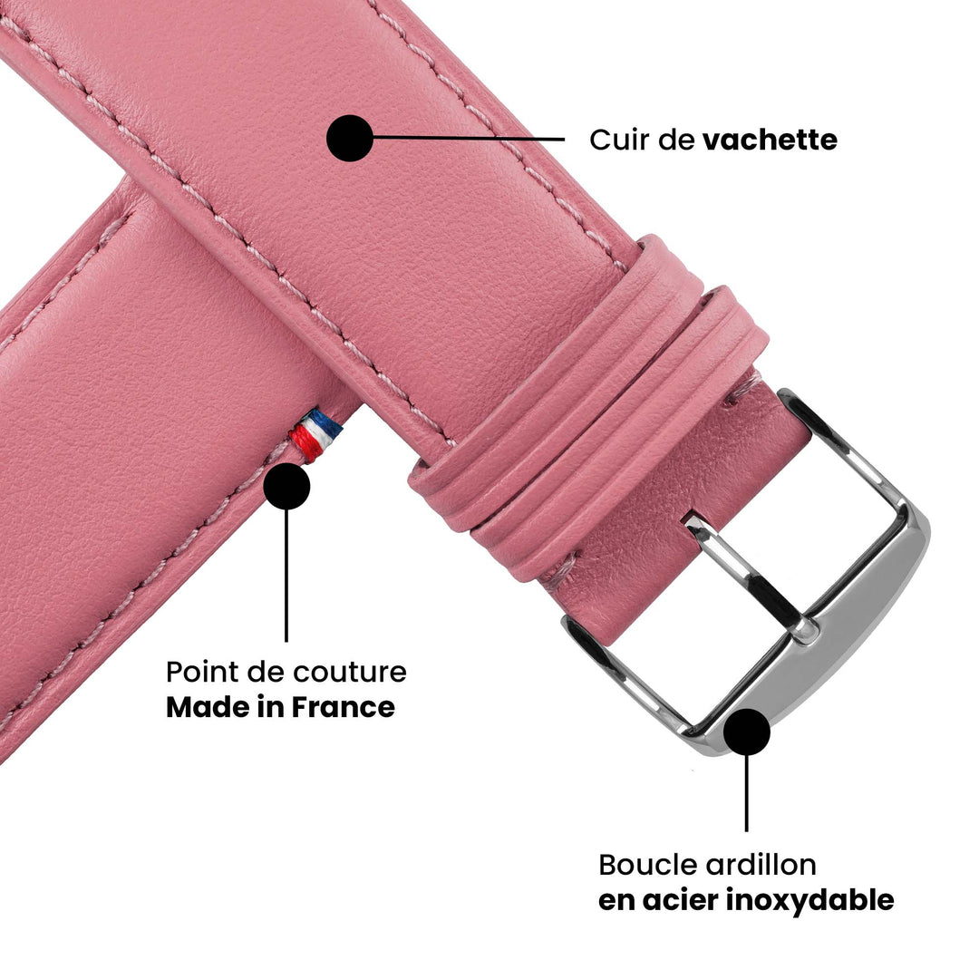 Aquarelle - Bracelet Apple Watch cuir petite taille Rose poudré 46 / 49 mm