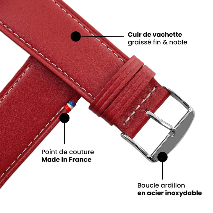 Double tour - Cuir de vachette Apple Watch Rouge 42 mm