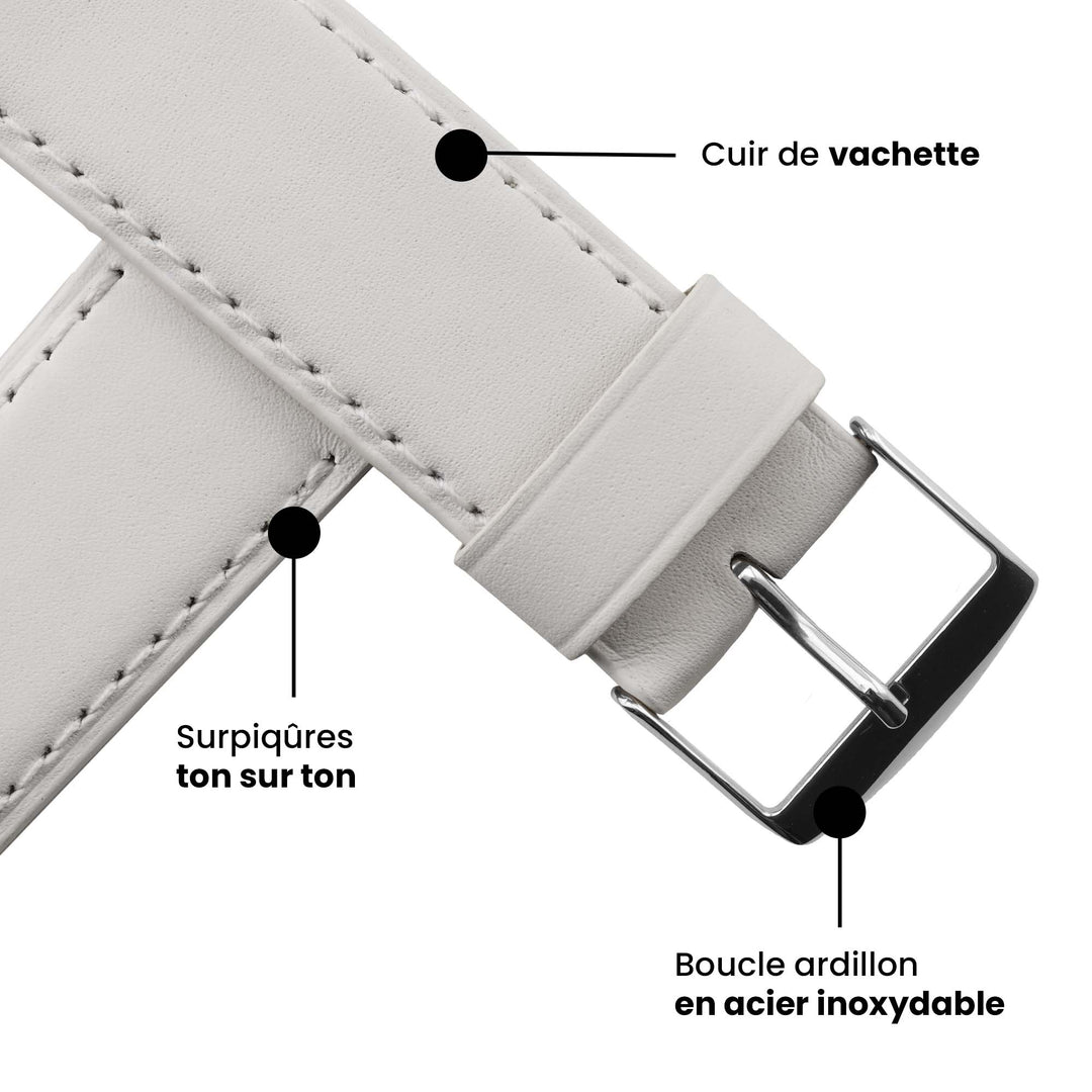 Holi Apple Watch - Bracelet cuir de vachette Blanc 42 mm