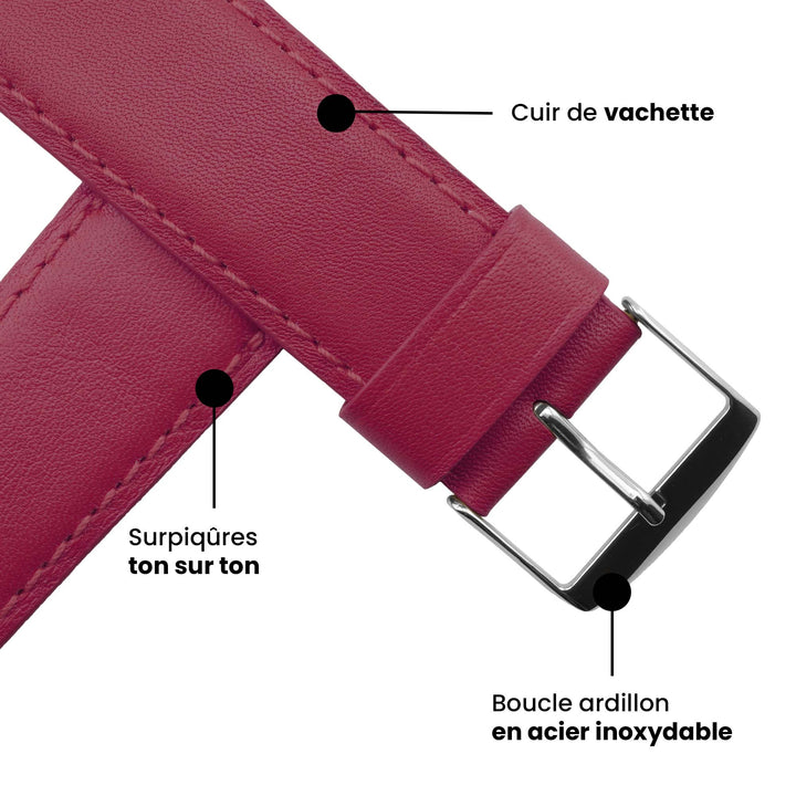 Holi Apple Watch - Bracelet cuir de vachette Fushia 46 / 49 mm