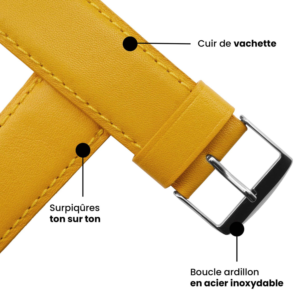 Holi Apple Watch - Bracelet cuir de vachette Jaune 42 mm