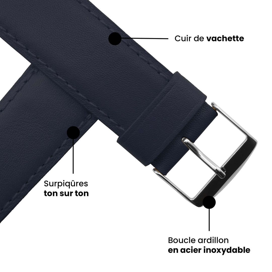 Holi Apple Watch - Bracelet cuir de vachette Marine 42 mm